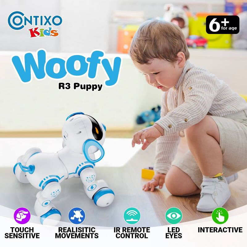 Contixo Smart Puppy, Kids Toddlers Ages 3-8, Interactive Learning Robot Dog Toy, Remote Control, Lights & Sounds, Blue_voghion.com