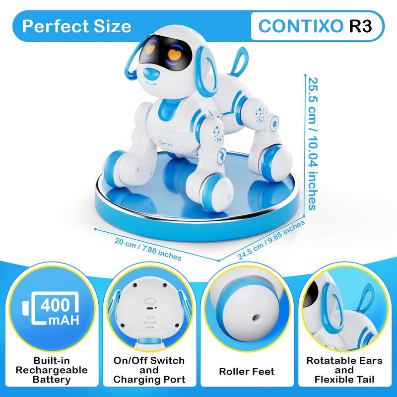 Contixo Smart Puppy, Kids Toddlers Ages 3-8, Interactive Learning Robot Dog Toy, Remote Control, Lights & Sounds, Blue_voghion.com