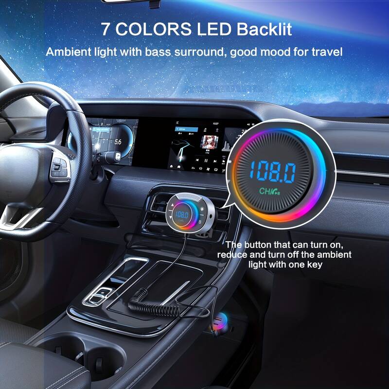 Bluetooth 5.3. Dual USB Charger With Telescopic Cable Cord, Hands-free Calling Wireless Car Adapter, Support PD3.,_voghion.com