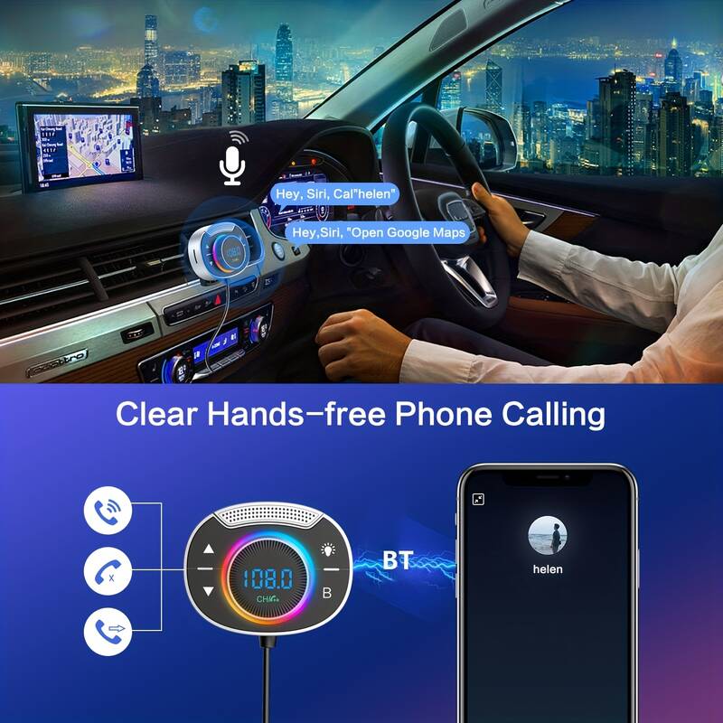 Bluetooth 5.3. Dual USB Charger With Telescopic Cable Cord, Hands-free Calling Wireless Car Adapter, Support PD3.,_voghion.com