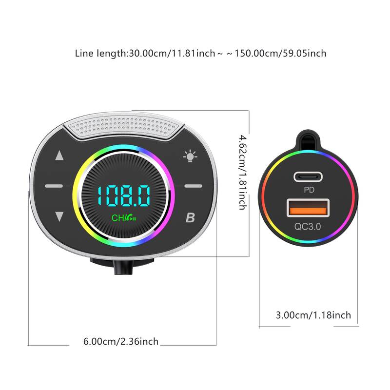 Bluetooth 5.3. Dual USB Charger With Telescopic Cable Cord, Hands-free Calling Wireless Car Adapter, Support PD3.,_voghion.com