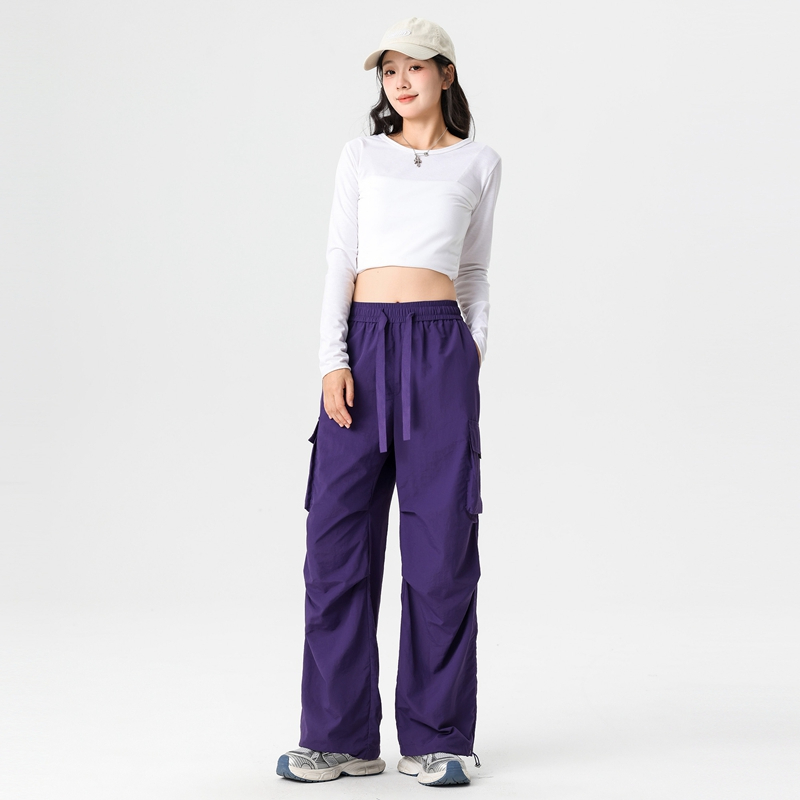 Q work unisex, couple, American straight tube parachute pants, high waist, casual, wide leg, quick drying, sport_voghion.com