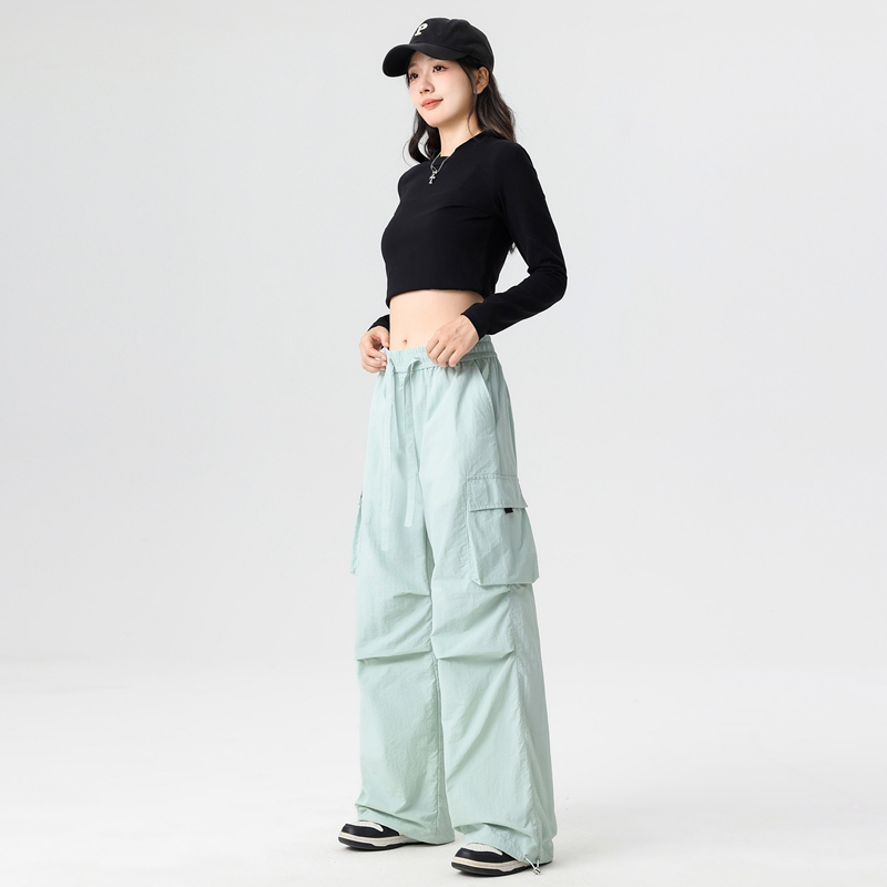 Q work unisex, couple, American straight tube parachute pants, high waist, casual, wide leg, quick drying, sport_voghion.com