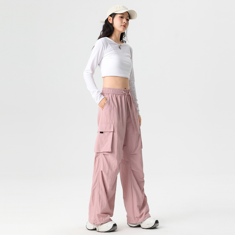 Q work unisex, couple, American straight tube parachute pants, high waist, casual, wide leg, quick drying, sport_voghion.com