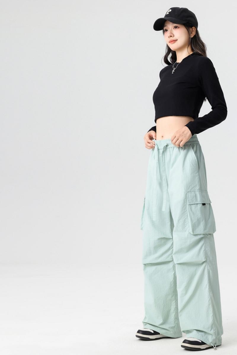 Q work unisex, couple, American straight tube parachute pants, high waist, casual, wide leg, quick drying, sport_voghion.com
