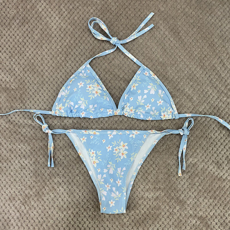 Women's Swimsuit Fashion Silk Star Same Style Seaside Beach Print High Waist Strap Bikini_ecoleips.com
