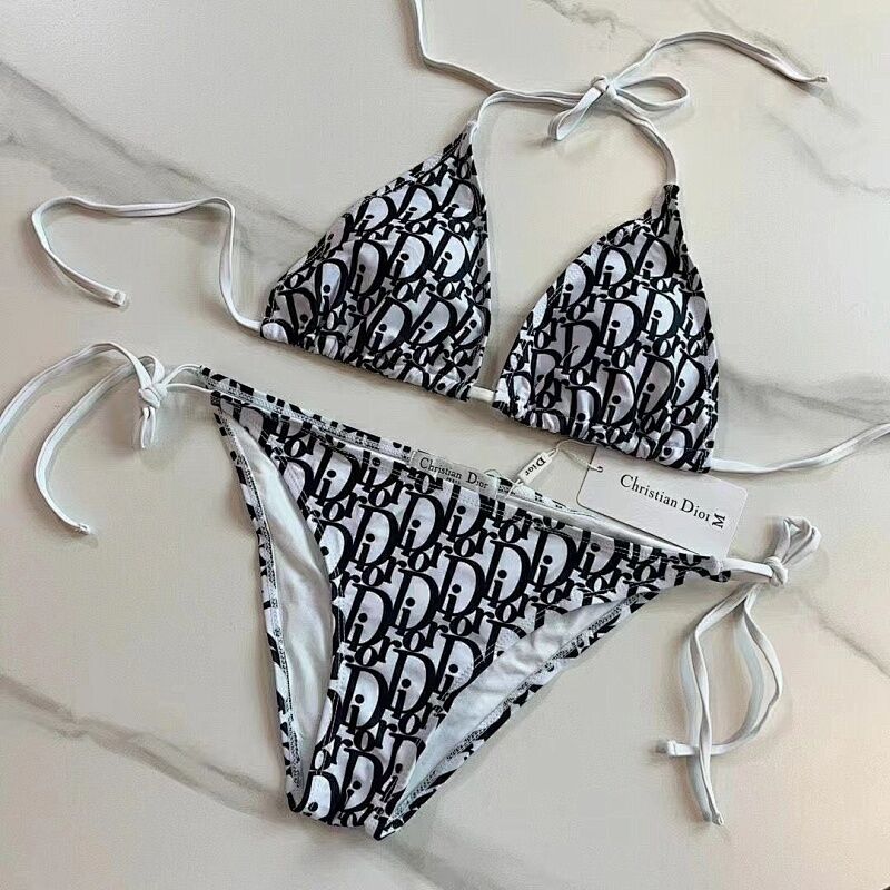 Women's Monogram Print Triangle Halter Bikini Set High Cut Swimsuit_voghion.com
