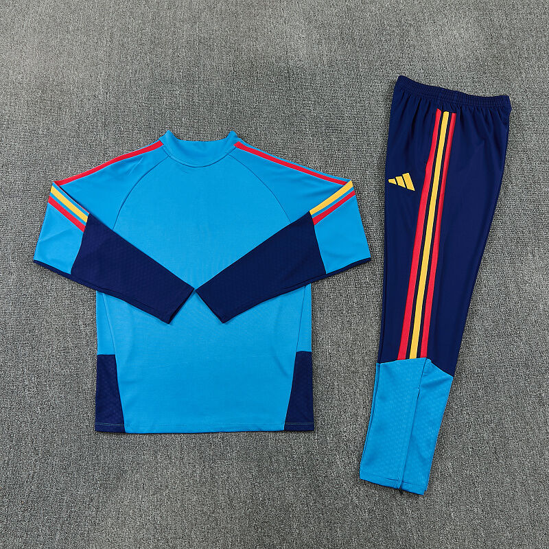 Childrens 2627 Spanish Lake Blue Ribbon Style Children Football Sportswear Long Sleeved Half Zip Soccer Suit Set Kids Football Jersey Kit_desvips.com
