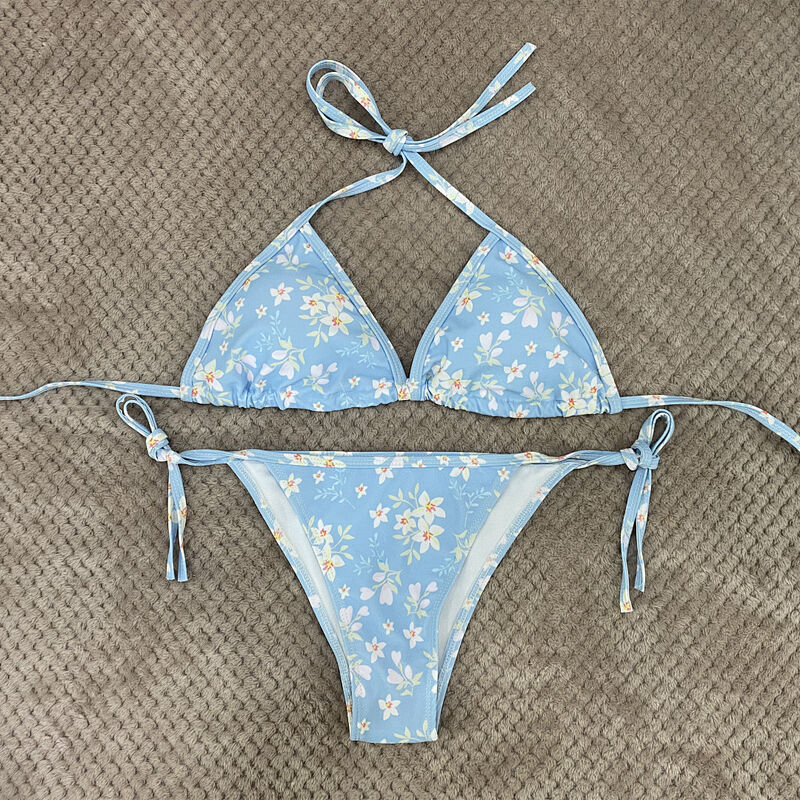 Women's Swimsuit Fashion Silk Star Same Style Seaside Beach Print High Waist Strap Bikini_ecoleips.com