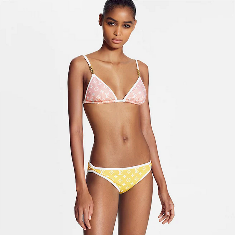 Premium Vintage Bikini mit Grafikprint, zweiteilig, Damen-Bikini-Set mit Monogramm, seitlichen Bindebändern, hohem Beinausschnitt und frechem Höschen._voghion.com